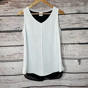 CAbi Style 3076 Size‎ Small Domino Mesh Layered Black White Sleeveless Blouse